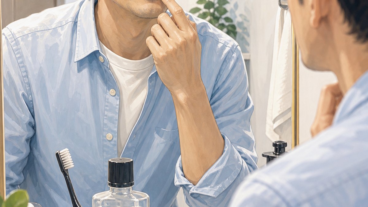 近距離で会う前に口元を確認する男性のイラスト