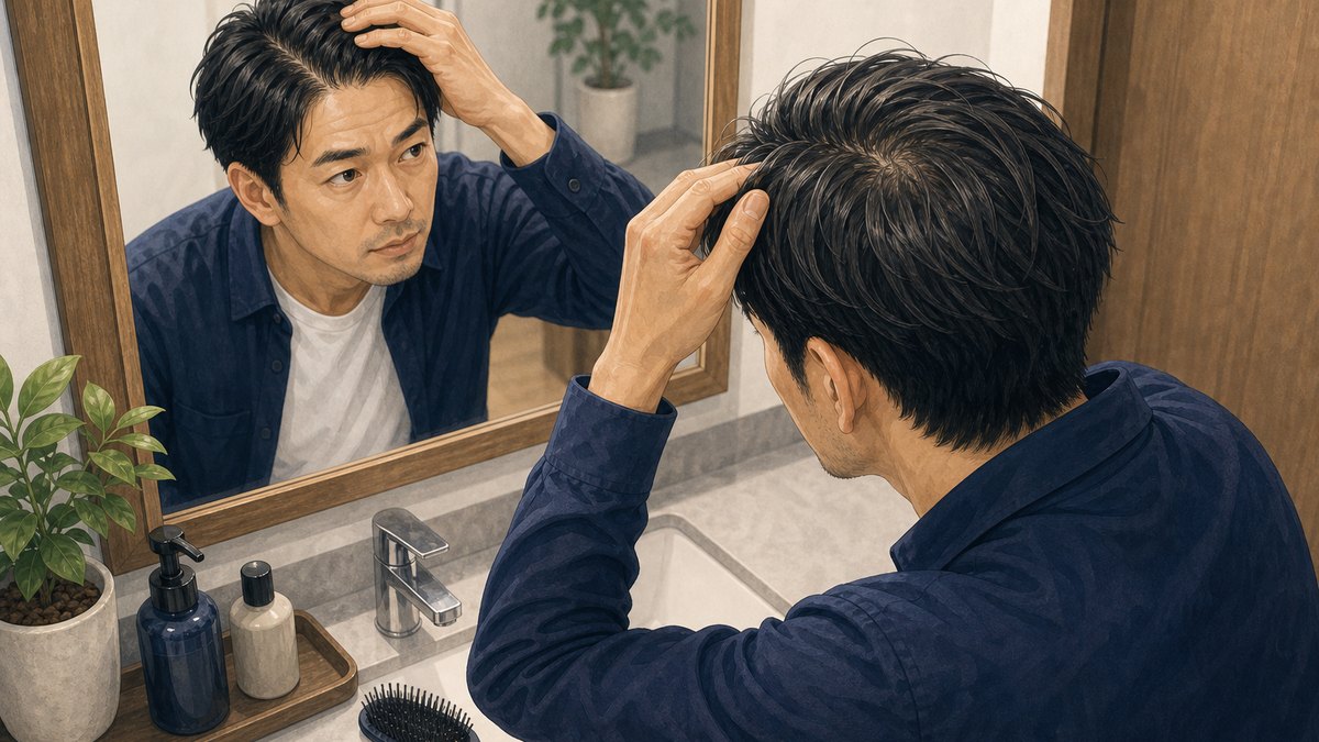 薄毛が気になり始めた男性のイラスト